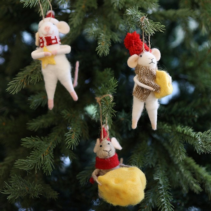 펠트 크리스마스 오너먼트 세트 치즈 든 쥐돌이들, 1세트, 쥐돌이 3종
