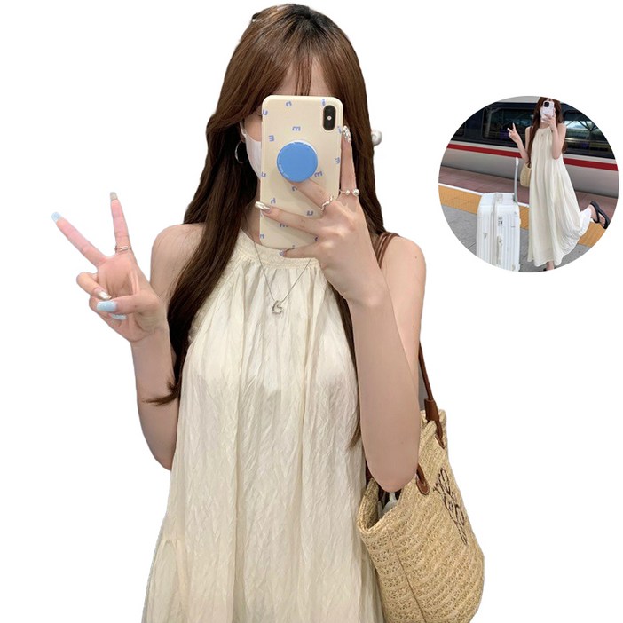 유미코 여성 민소매 여름 원피스 A라인 롱원피스