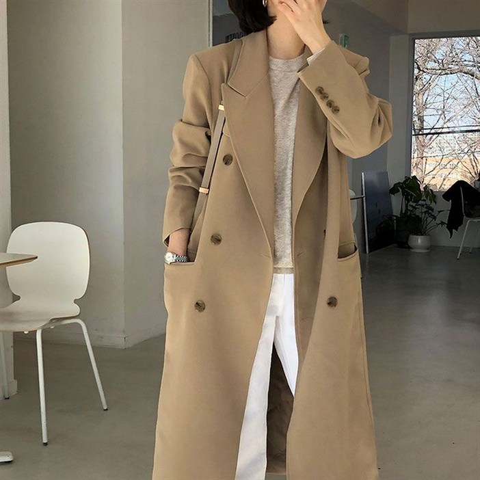 COSYEVNO 여성 더블 버튼  롱 코트 오버핏 춘추계 BCXfywt2