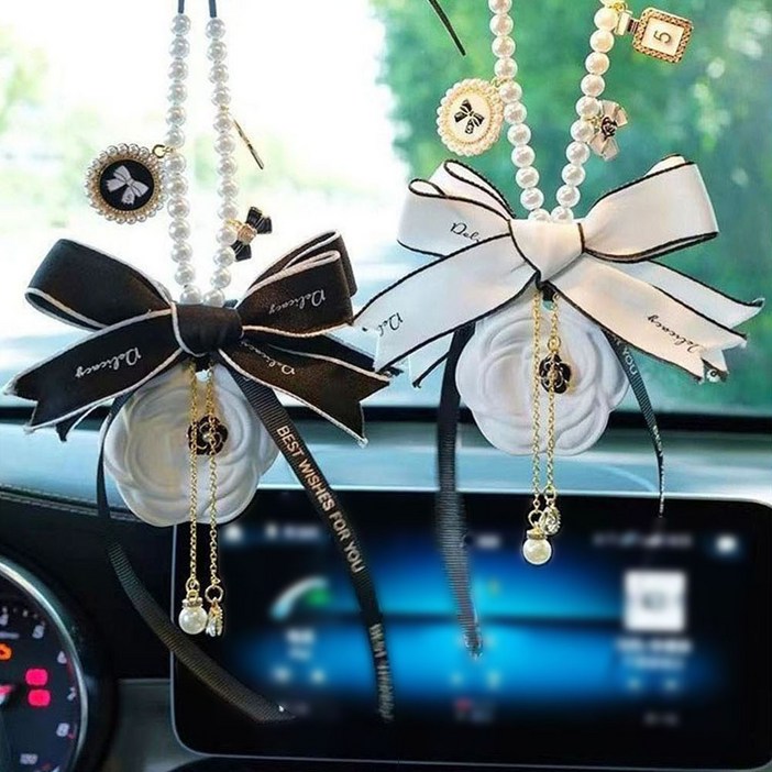 차량용 디퓨저 센트리스 차량용 장식품 룸미러 걸이형 예쁜리본 석고방향제 새차선물 프리미엄 방향제 디퓨저 10ml