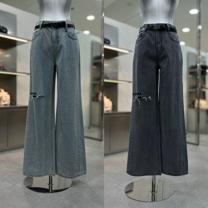 에고이스트 레터링 와이드 벨티드 데님팬츠 ER4JP900HJDG