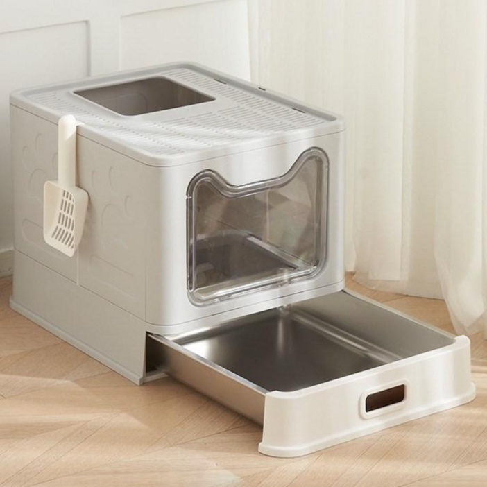 Star Fun 고양이 스테인리스 화장실 대형 후드식, 1개, 회색 Star Fun 고양이 스테인리스 화장실 대형 후드식, 1개, 회색