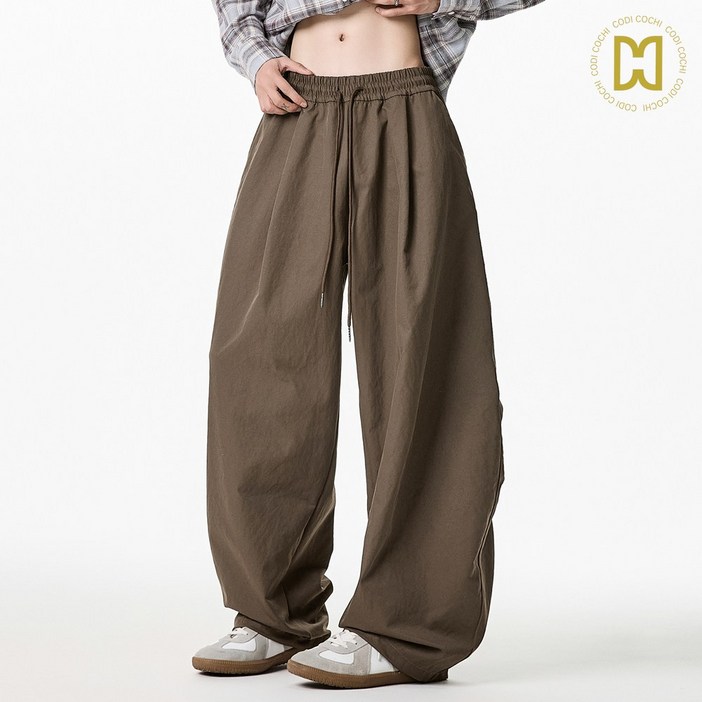 코디코치 옆핀 팬츠 남여공용 유니크 와이드 피트 턱 카고 밴딩 바지