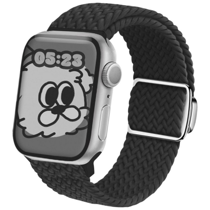 애플워치 호환 브레이드 솔로루프 스트랩 밴드, 블랙, 1개