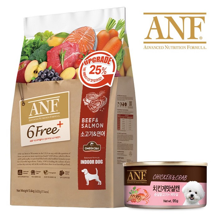 ANF 독 식스프리플러스 소고기 연어 사료  캔 치킨게맛살 95g, 1세트, 5.6kg, 소연어