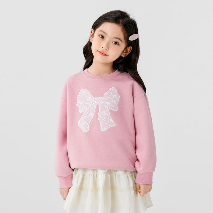 여아용 핑크 그레이 리본 맨투맨 긴팔 티셔츠 아동 키즈 주니어 봄 가을 상의