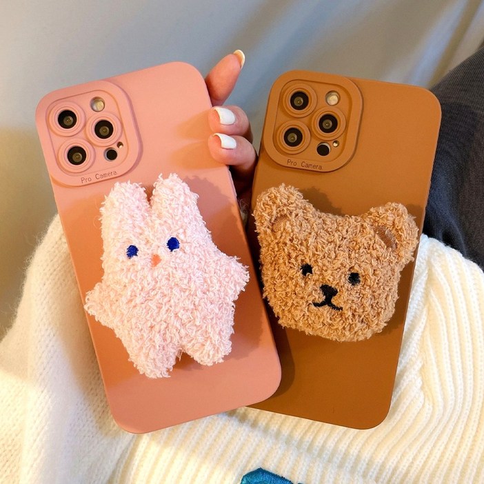 삼성 갤럭시 A시리즈 전기종 귀여운 곰돌이 토끼 뽀그린 털 인형 스마트톡 핸드폰 거치대 세트 단색 실리콘 어린이 학생 키즈폰 케이스