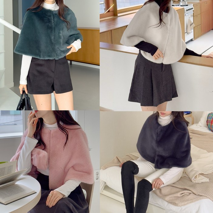 마콜 여자 페이크 퍼 밍크 망토 숏 케이프 풀스킨 밍크퍼