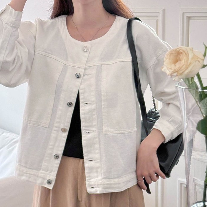 루나진 여성용 부드러운 노카라 라운드넥 루즈핏 면자켓5599 1102