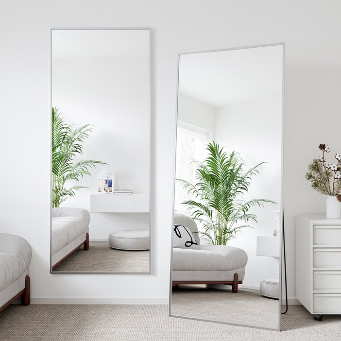 뷰티피크 3in1 스탠드 벽걸이 거치형 강화 안전 유리 전신거울 직사각형, 실버