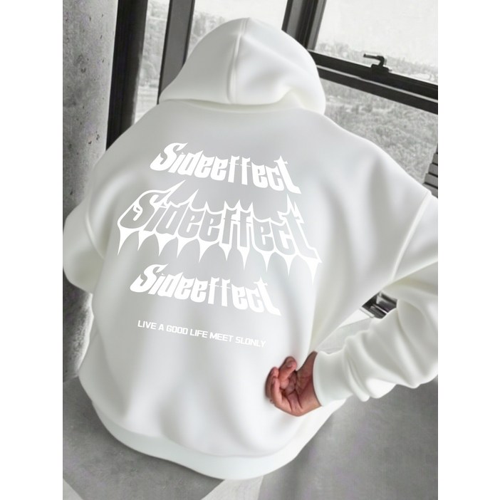 남성용 헤비웨이트 후드티 - 사이드익스 그래픽이 있는 베이지 스웨트셔츠, 루즈핏 풀오버 후디, 일상 및 정장용 긴팔 캐주얼 스트리트웨어 (HC-351-S), 필수 후디, 가을 겨울