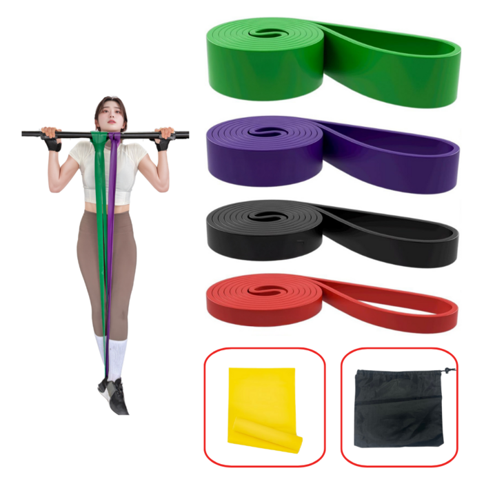 오버지 스포츠 풀업 턱걸이 밴드 세트 그린 퍼플 블랙 레드, 그린퍼플블랙레드, 1세트