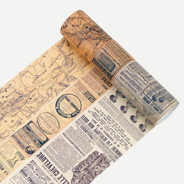 앨리스앤 레트로 타임 빈티지 다꾸 롤스티커 마테 3종, 1개, 올드 뉴스페이퍼B HR566