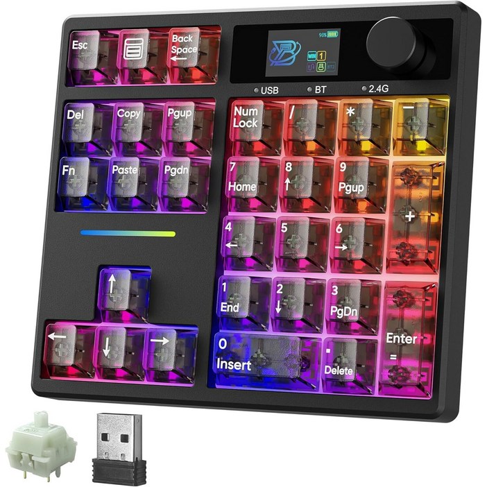 BOYI TD31Pro 게이밍 키보드 미니 기계식 넘패드 BT5.02.4GTypeC 무선 숫자 키패드 RGB 핫스왑 매크로 패드블랙 투명, 블랙 투명