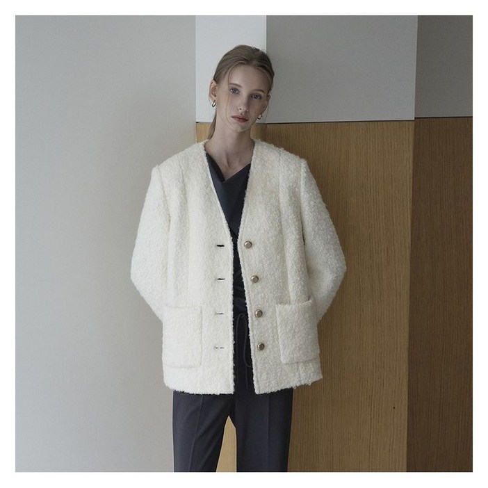 더아이잗 울 블렌드 부클레 브이넥 포켓 재킷 IRVP0JK502