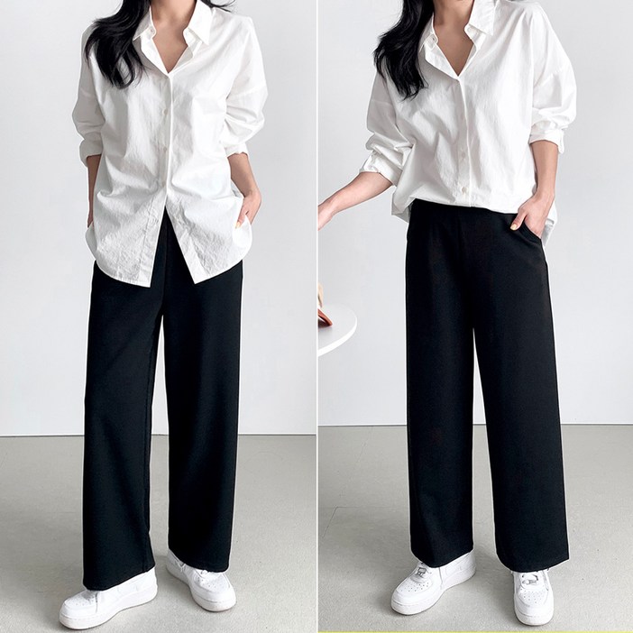 11 여성 빅사이즈 스판 밴딩 와이드 팬츠 슬랙스 바지 2장