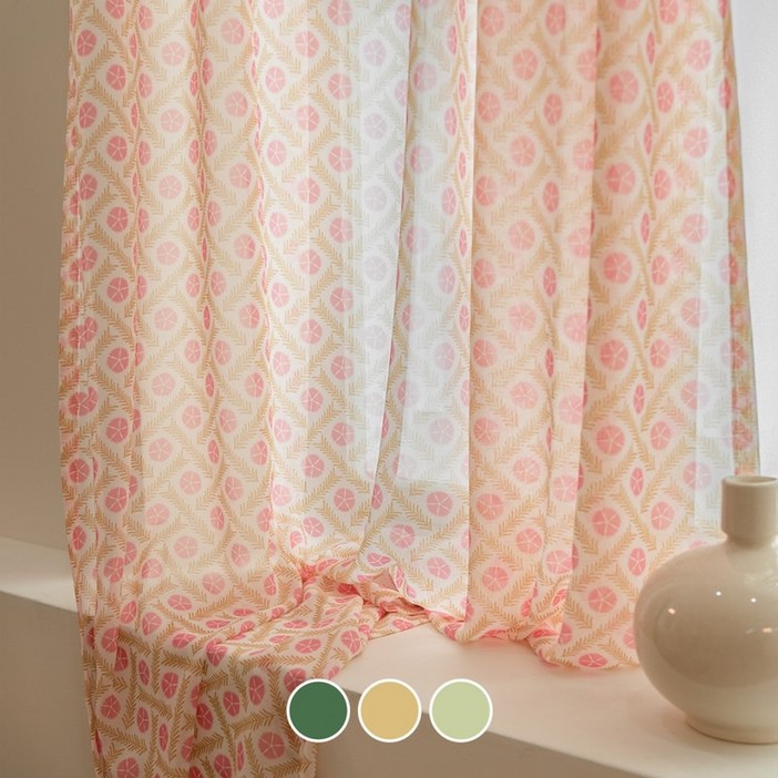 맞춤 국산 하루 빈티지 플라워 쉬폰 거실 안방 커튼 나비민자봉집 3colors