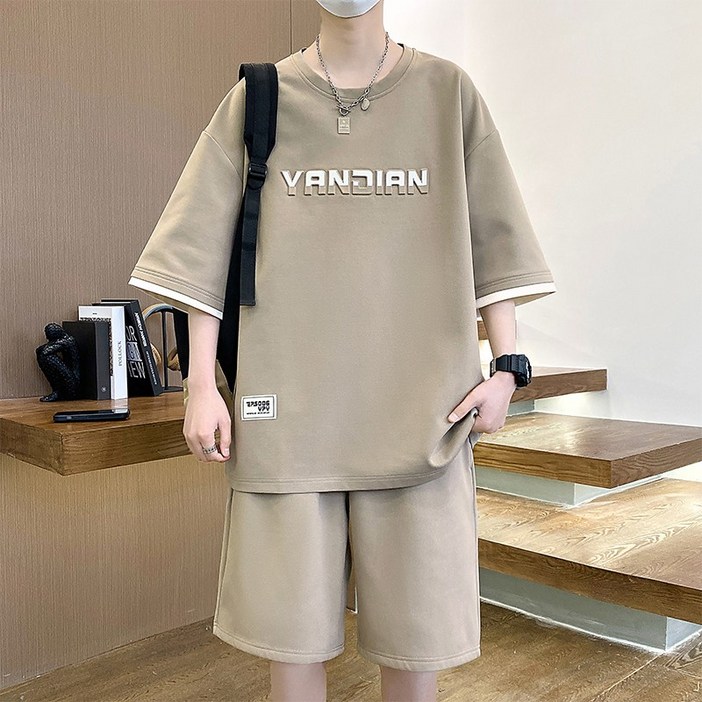 훌룰루 빅사이즈 M-8XL 여름남자반팔반바지세트 오버핏반팔티+5부밴딩팬츠 상하의세트  YPY-8816+K055