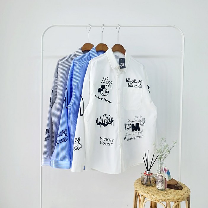 디즈니 정품 남여공용 오버핏 스타일리쉬 미키마우스 낙서 셔츠 3컬러