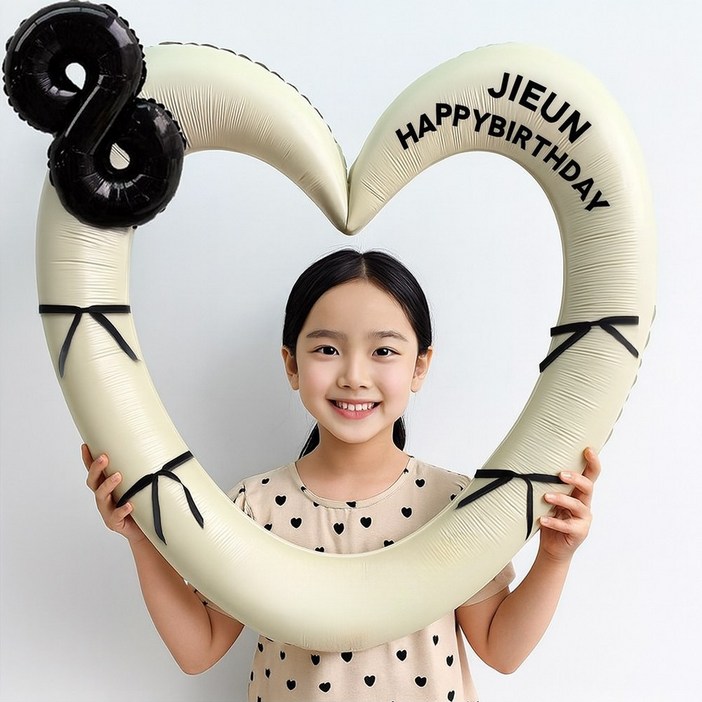 해피제이니 블랙 숫자 하트프레임 풍선 생일파티용품세트프리레터링 시트지 포함 포토존, 1세트, 8 크림하트