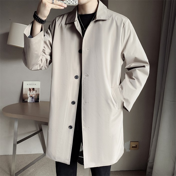 해피유통 남성  칼라 심플 솔리드 하프 루즈핏 트렌치코트jhlyt