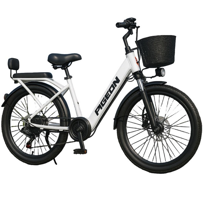 Javellokick 전기자전거 PAS 전동 고출력 출되근 배달 24인치 리튬 배터리 자전거, 화이트, 경량스틸