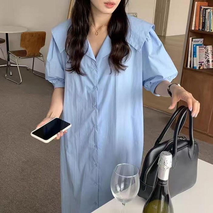 싱싱덴덩 원피스 여성 여름 빅사이즈 루즈핏 퍼프 셔츠 캐주얼 롱원피스