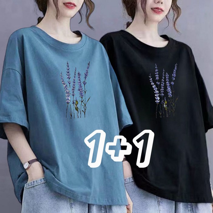 11 중년여성 반팔티 프린팅 데일리 라운드넥 여름티 오버핏 날씬해보이는 엄마티 반팔 티셔츠 상의