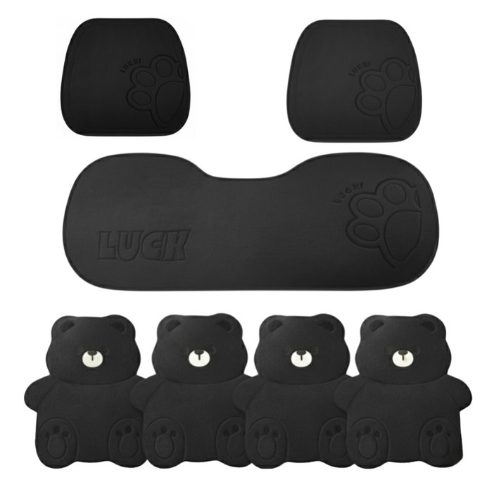 더반디 테디 곰돌이 인테리어 자동차 방석 앞좌석 뒷좌석 등받이 세트, 1세트, 테디 블랙