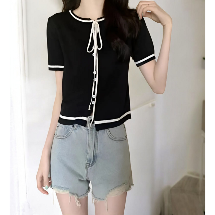 크롭 가디건 리본 봄 여름 가을