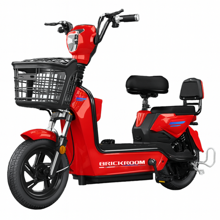 BRICKROOM 3세대 전기 자전거 자토바이 출퇴근 전동 스쿠터 2인용 바이크, 레드