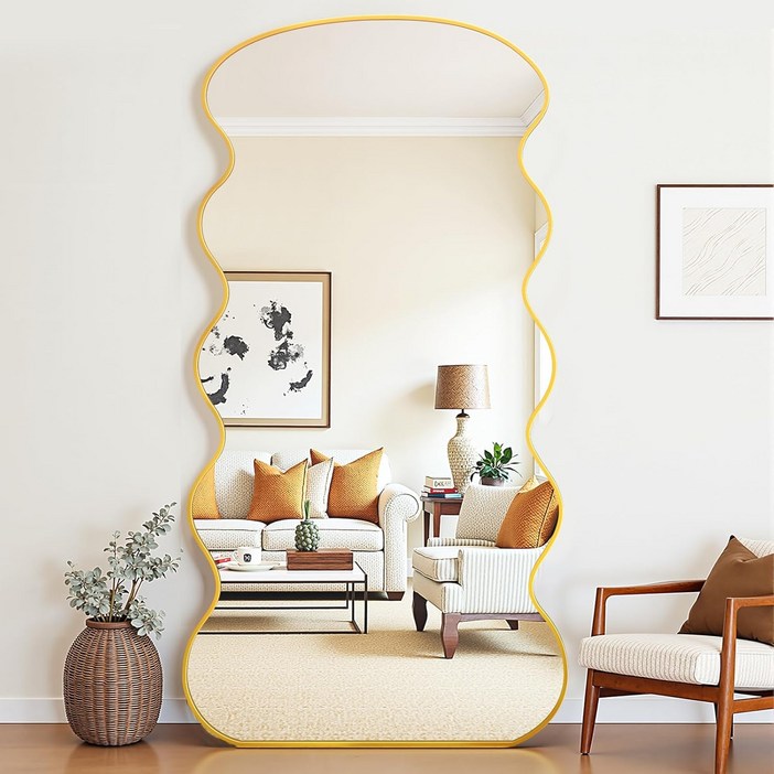 안토크 웨이브 전신거울 벽걸이 스탠드 비정형 대형 매장 미용실 이동식 거울 1900X850mm, 블랙