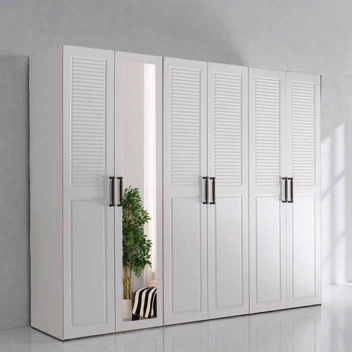 국내제작 직접배송 키높이 상하프루바 거울형 2430mm 장롱 수납장 신혼가구, 화이트