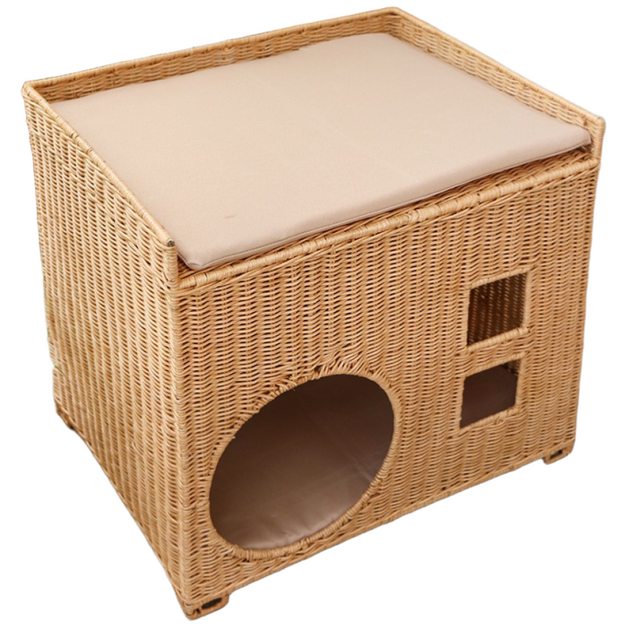 먀옹 라탄 2단 숨숨집 고양이집 다묘하우스, 1개