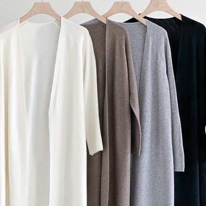 니트코어 여자 봄 가을 간절기 사계절 빅사이즈 루즈핏 가벼운 부드러운 베이직 긴팔 오픈 로브 롱 가디건 니트가디건 출근룩