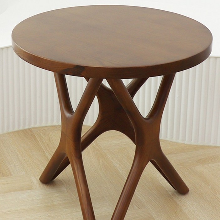 원목 카페 원형 거실 소파 테이블 협탁 티테이블 뿌리, 브라운, 2인용