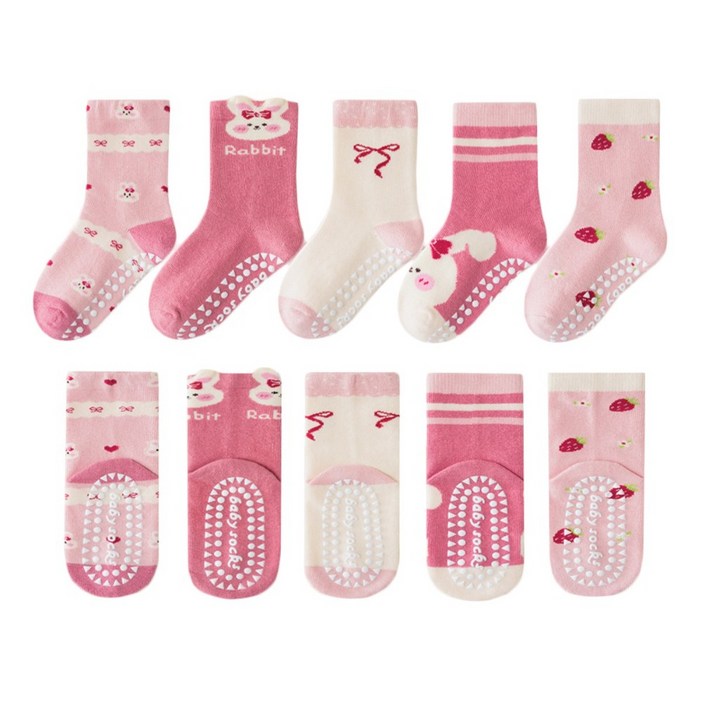 투해피 아동용 미끄럼방지양말 5컬레 P02 딸기토끼
