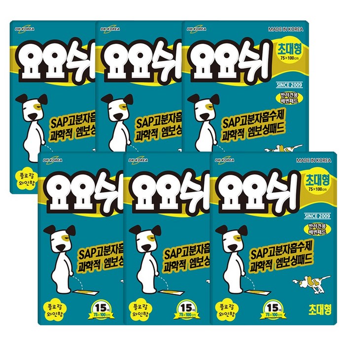 요요쉬 배변패드 초대형 플로랄와인향 15매 X 6팩, 6개, 15개입
