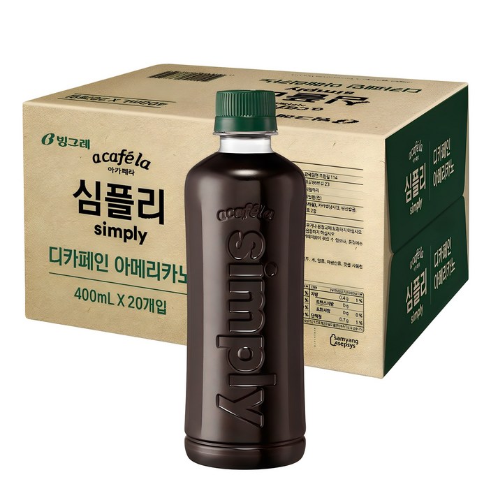 아카페라 심플리 디카페인 아메리카노 무라벨, 400ml, 20개 아카페라 심플리 디카페인 아메리카노 무라벨, 400ml, 20개