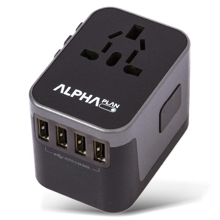 알파플랜 USB 4포트 C타입 1포트 올인원 해외 여행용 멀티 어댑터 블랙 그레이 JY305B, 1개 알파플랜 USB 4포트 C타입 1포트 올인원 해외 여행용 멀티 어댑터 블랙 그레이 JY305B, 1개