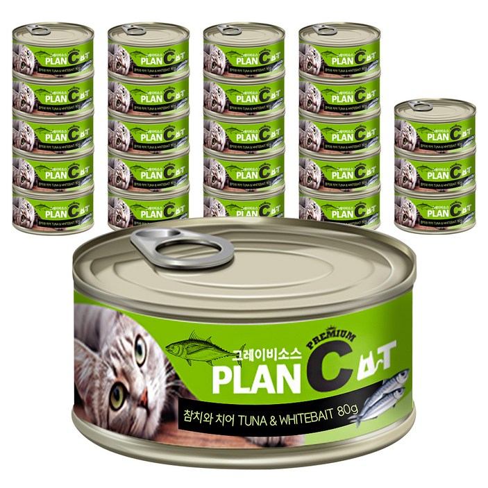 바이캣 플랜씨 그레이비소스 프리미엄 고양이 캔간식 참치 80g, 참치 + 치어 혼합맛, 24개