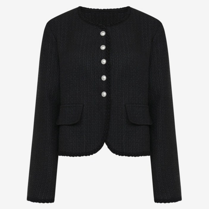 이사베이 여성용 노카라 장식 포켓 트위드 자켓 VKJAB7101