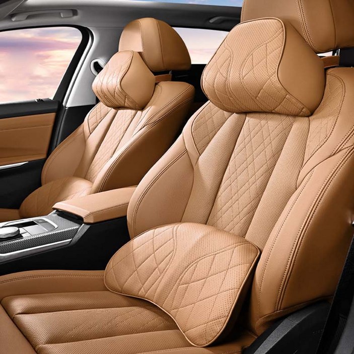 크로니클 웹라인 프리미엄 전체 차량 호환 목 쿠션  요추 쿠션 세트, 아키브라운, 1세트