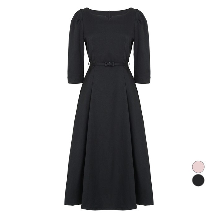 에이비에프지 여성용 7부 페미닌 벨티드 플레어 원피스 AFZ3MO31A