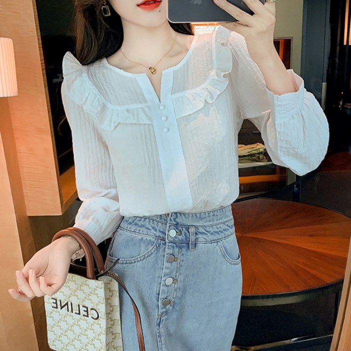 포플러앤씨 여성용 베인코스 프릴 블라우스 P26SPBL121614