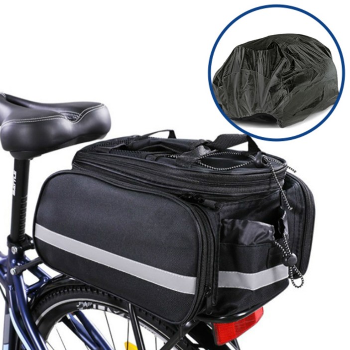 국산전기자전거 자전거 짐받이 가방 안장가방 투어백 여행 수납 라이딩 백 방수커버 포함, 블랙, 1개