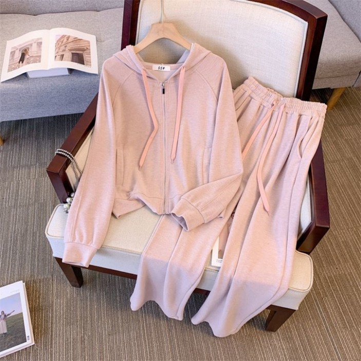 호미존 여성 트레이닝 셋업 후드 집업 긴팔티 와이드 팬츠 투피스 세트 빅사이즈