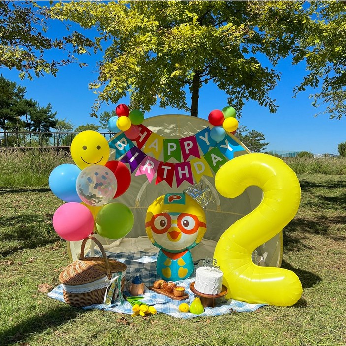 뽀로로 생일풍선 두돌생일상 생일파티세트, 레인보우