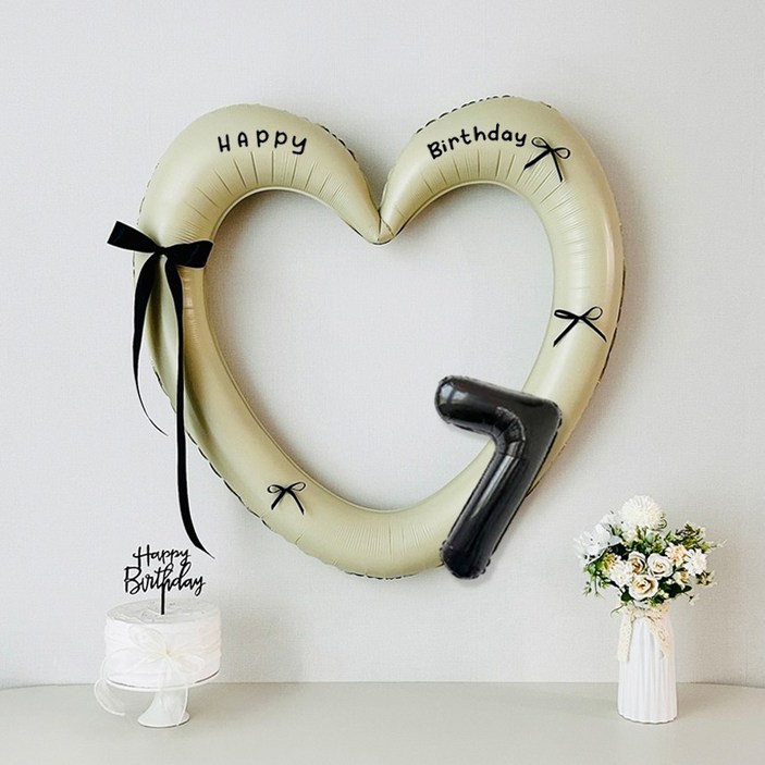 연지마켓 생일 이벤트 하트프레임풍선 블랙 숫자 생일파티 용품 세트 자유레터링