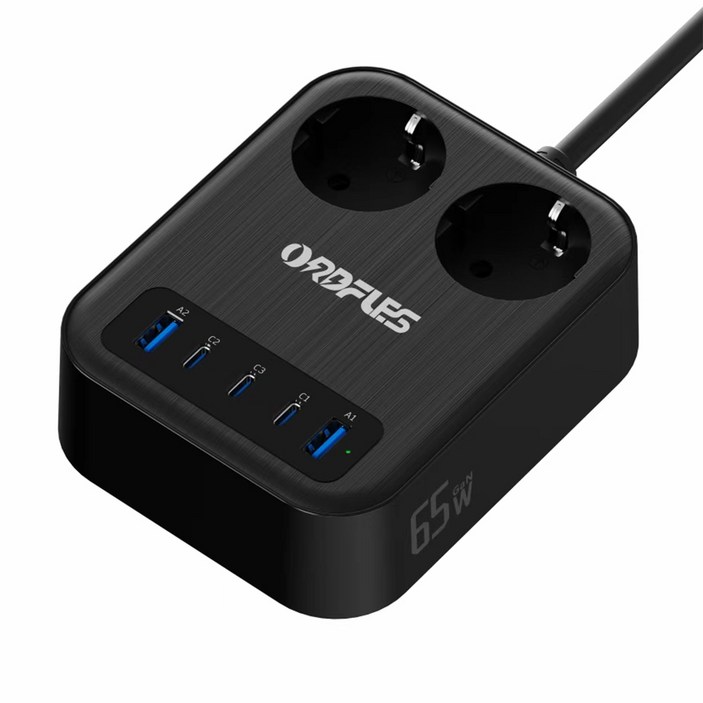 ORDFLES 65W USB급속충전 고속충전 다용도 7-in-1(USB-C 3개,USB-A 2개) 멀티탭 2구 5포트